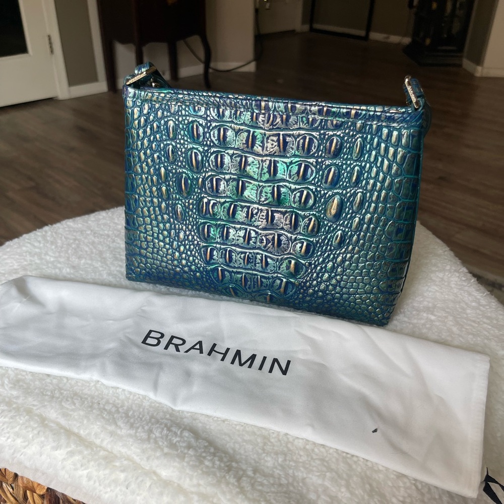 Brahmin Iridescent Teal-Green Croc-Embossed hand / shoulder bag